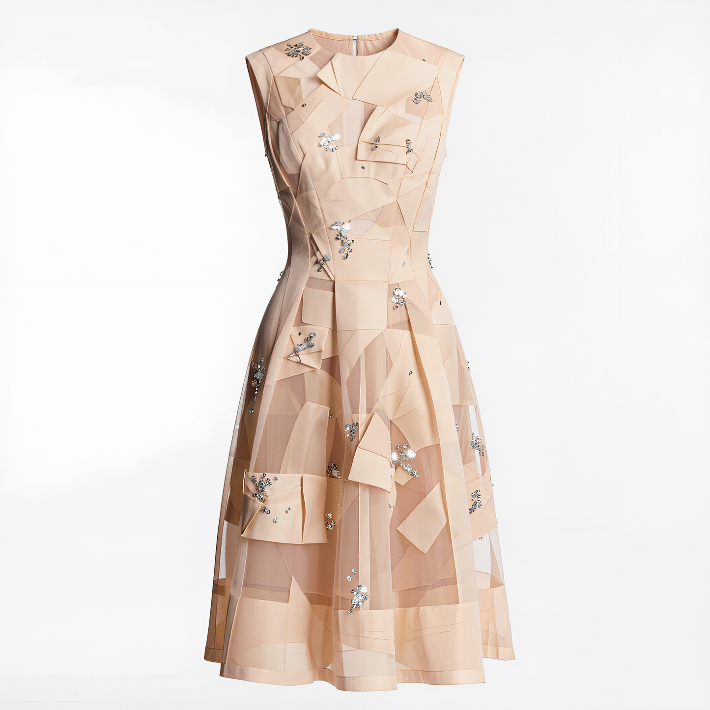 Nude Patchwork Mesh Midi Dres