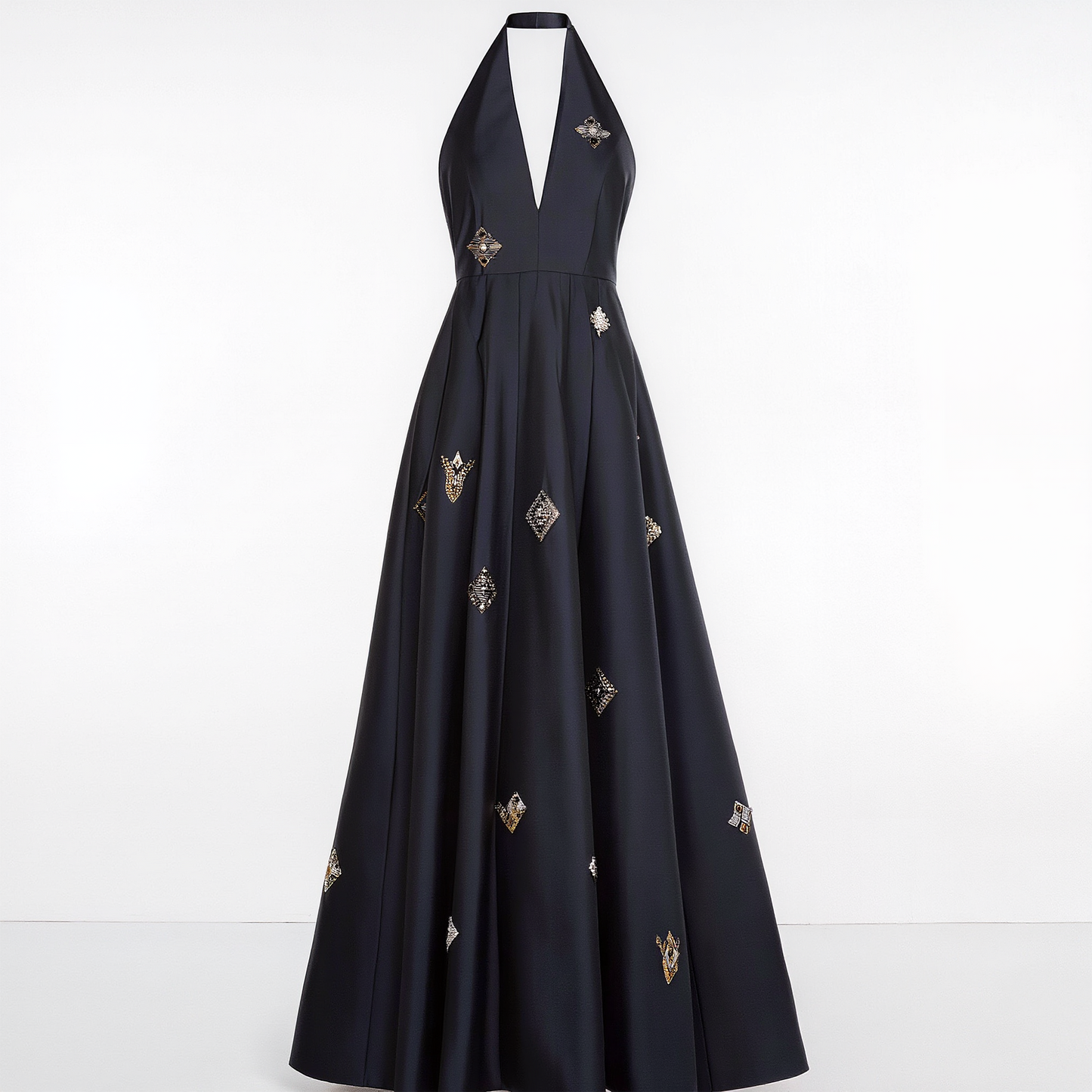 Black Halter Neck Embellished Gown