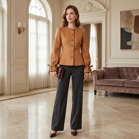 Burnt Orange Wool Jacket with Bow Cuffs