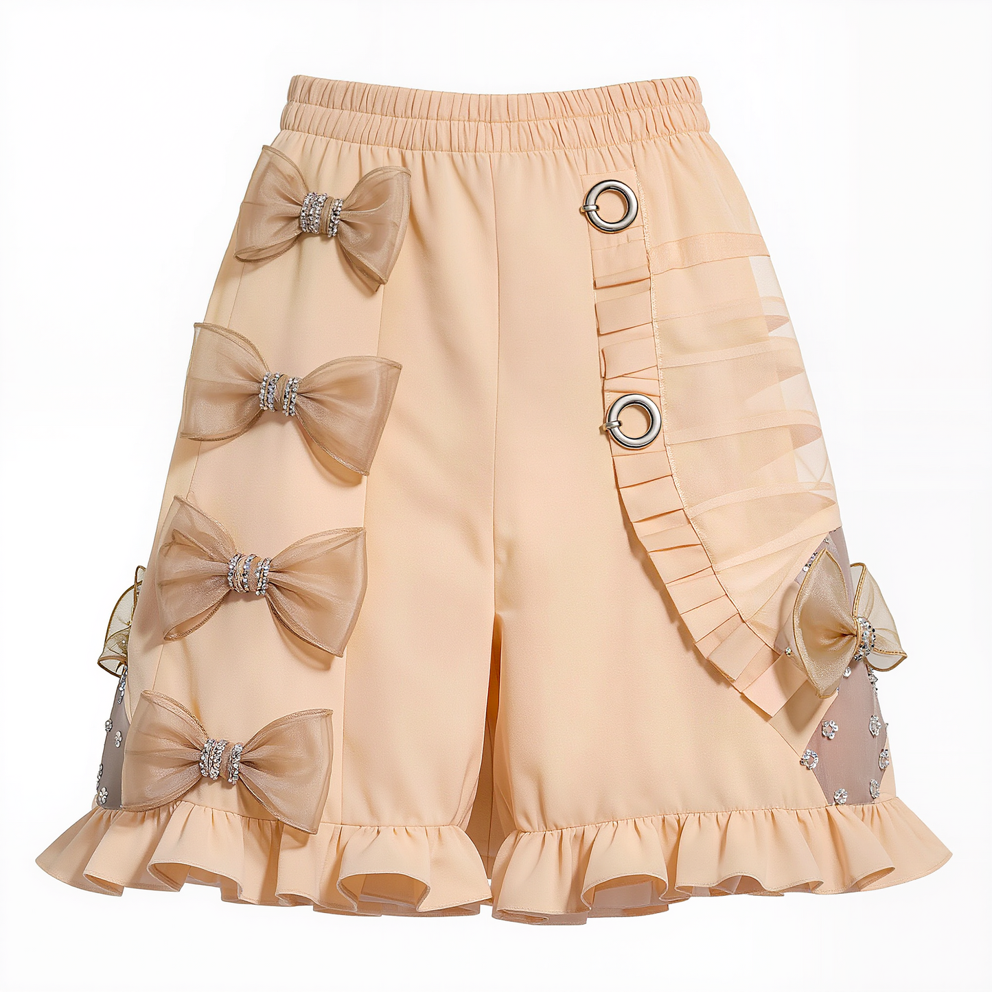Blush Bow-Embellished Ruffled Shorts