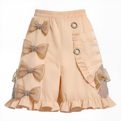 Blush Bow-Embellished Ruffled Shorts