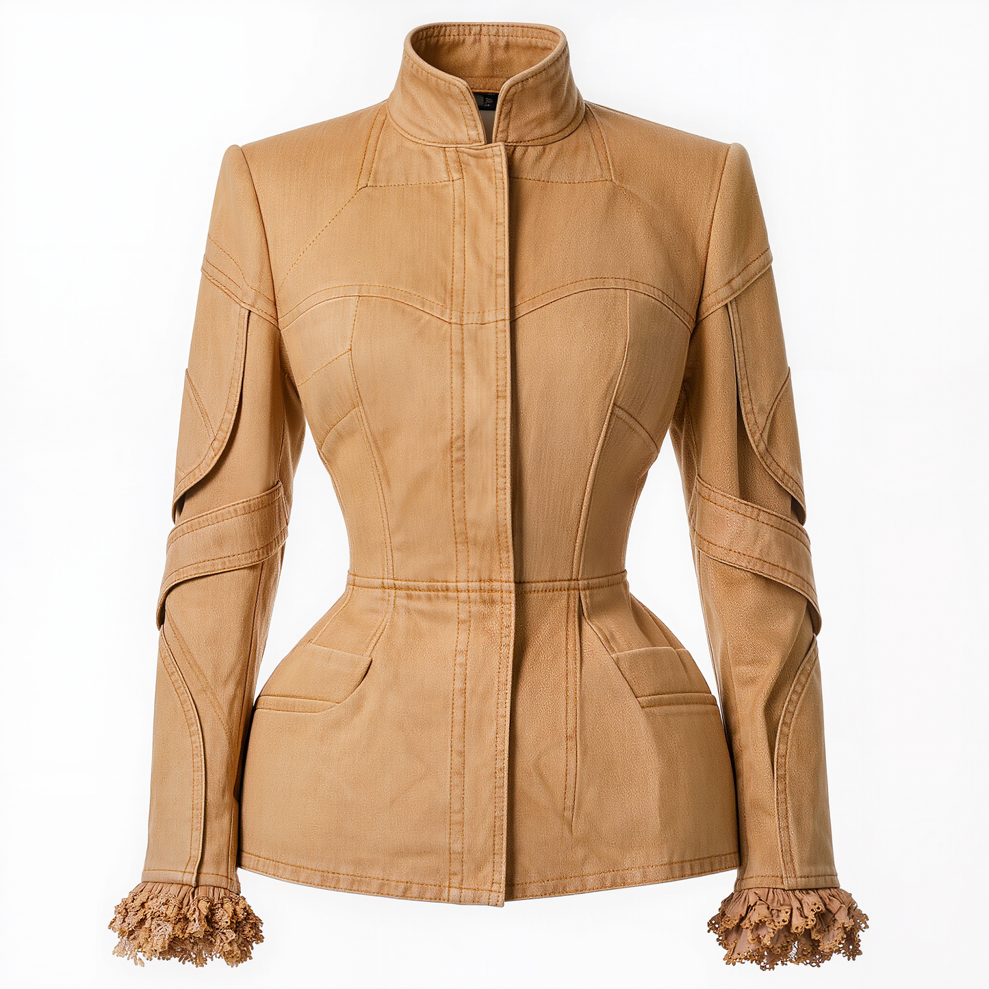 Tan Denim Corset Peplum Jacket