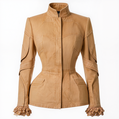 Tan Denim Corset Peplum Jacket
