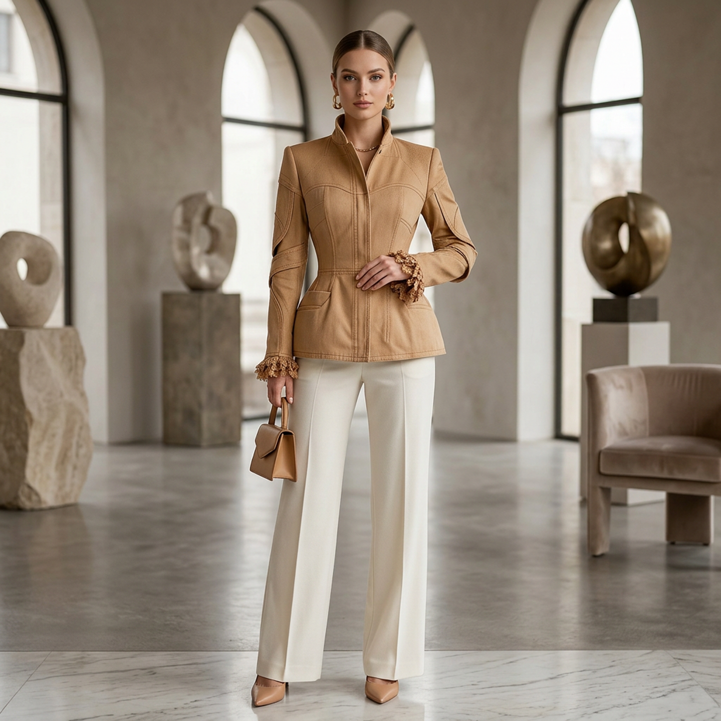Tan Denim Corset Peplum Jacket