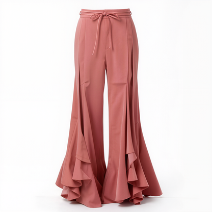 Dusty Pink Ruffled Flare Trousers
