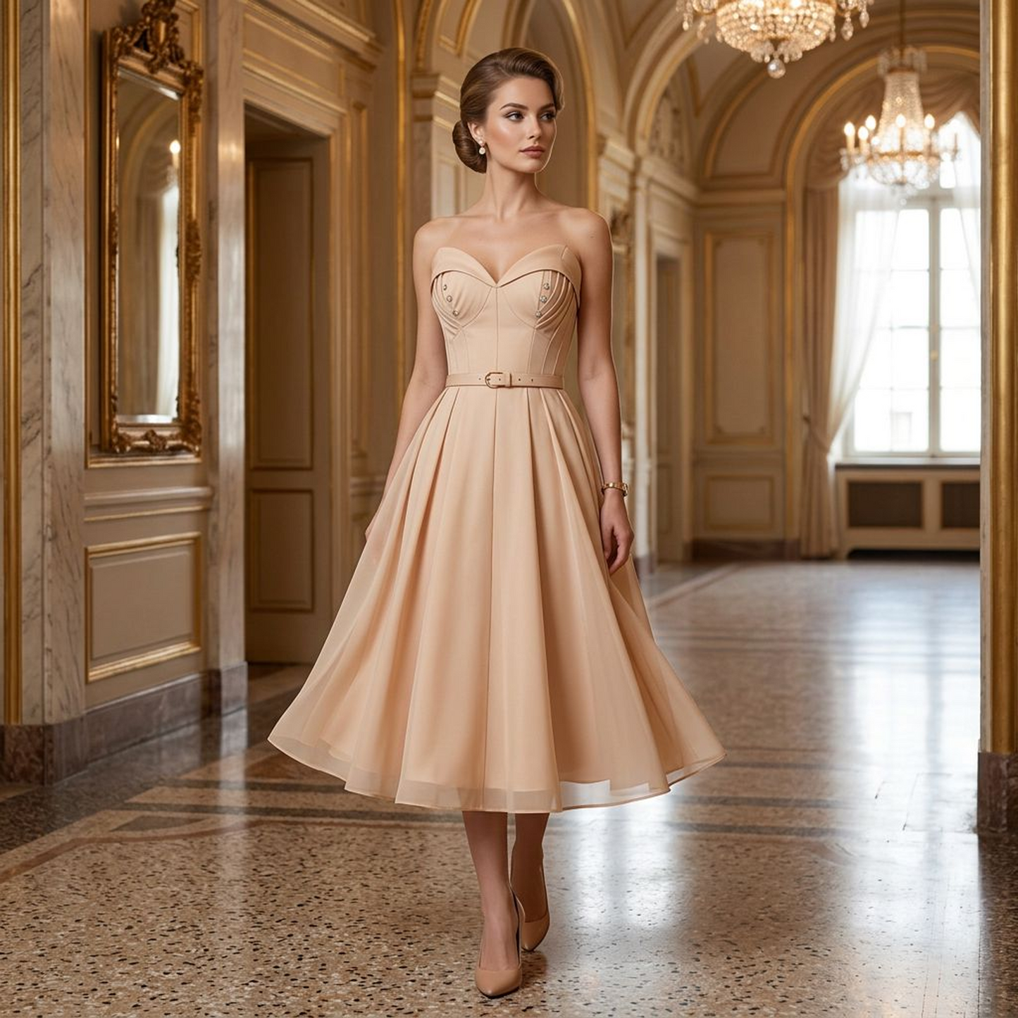 Blush Strapless Fit-and-Flare Midi Dress