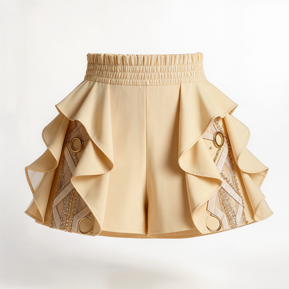 Cream Ruffled Skort with Embellished Panels