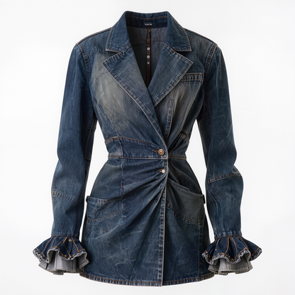 Twisted Waist Denim Blazer