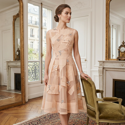 Nude Patchwork Mesh Midi Dres