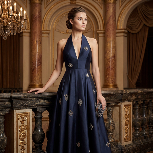 Black Halter Neck Embellished Gown