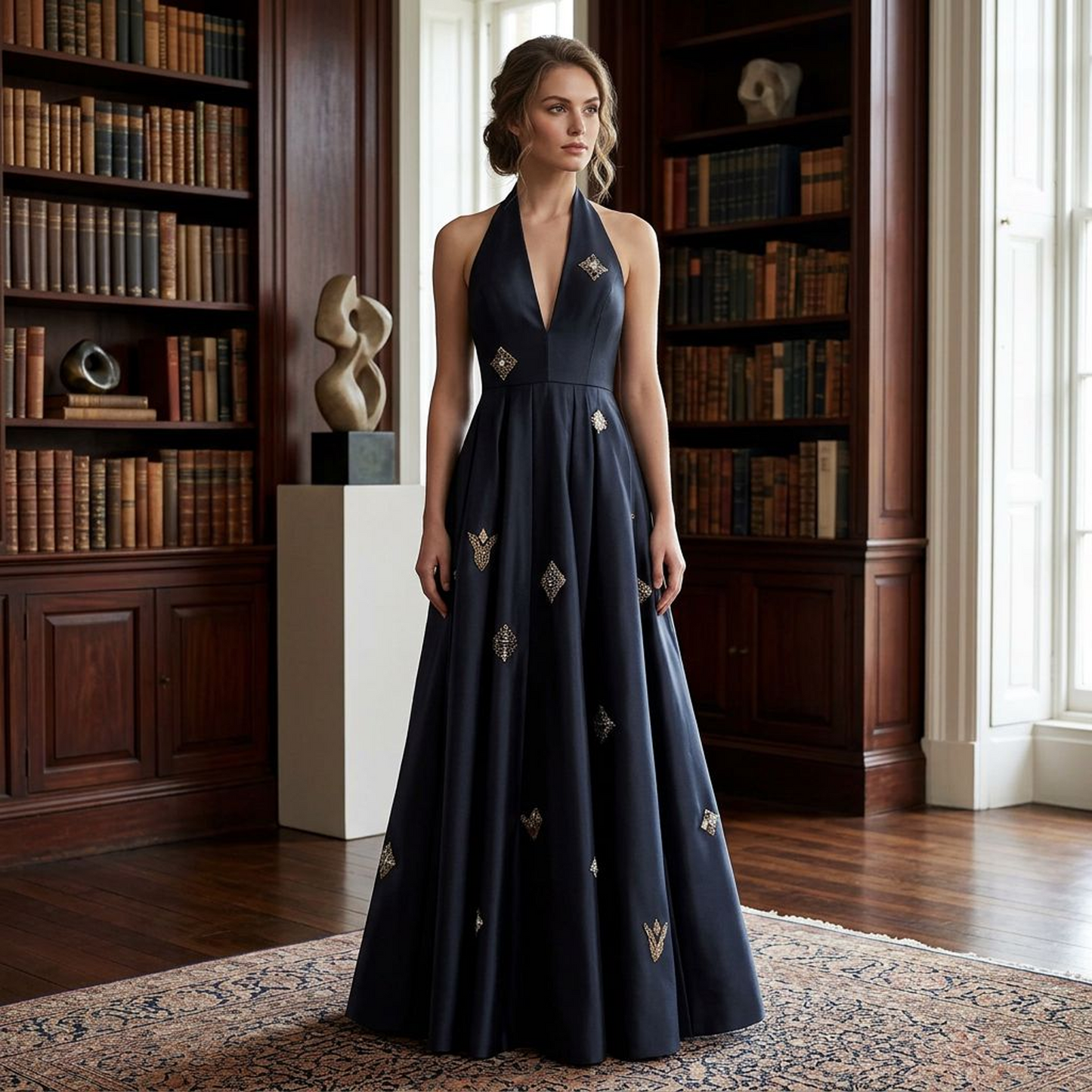 Black Halter Neck Embellished Gown