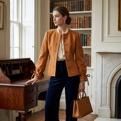Burnt Orange Wool Jacket with Bow Cuffs