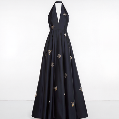 Black Halter Neck Embellished Gown