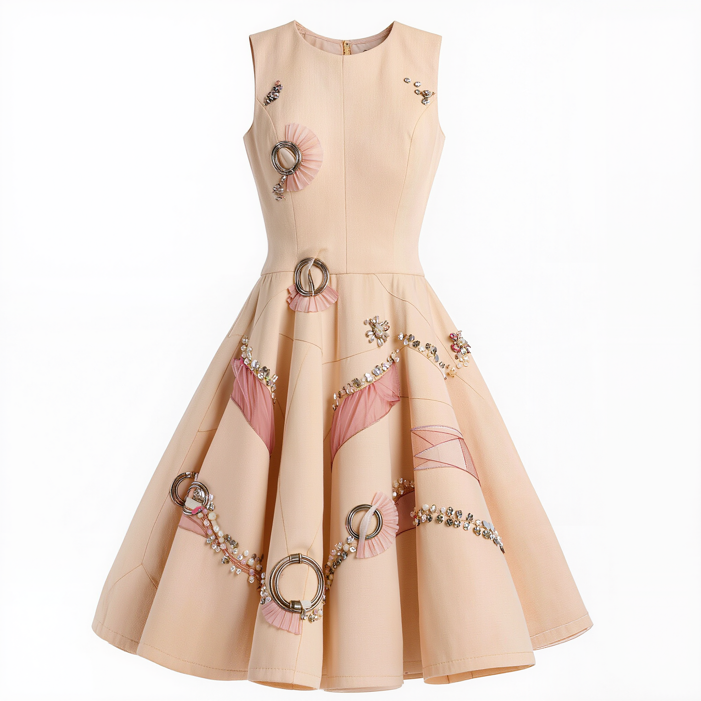 Blush Pink Embellished Fit-and-Flare Dress